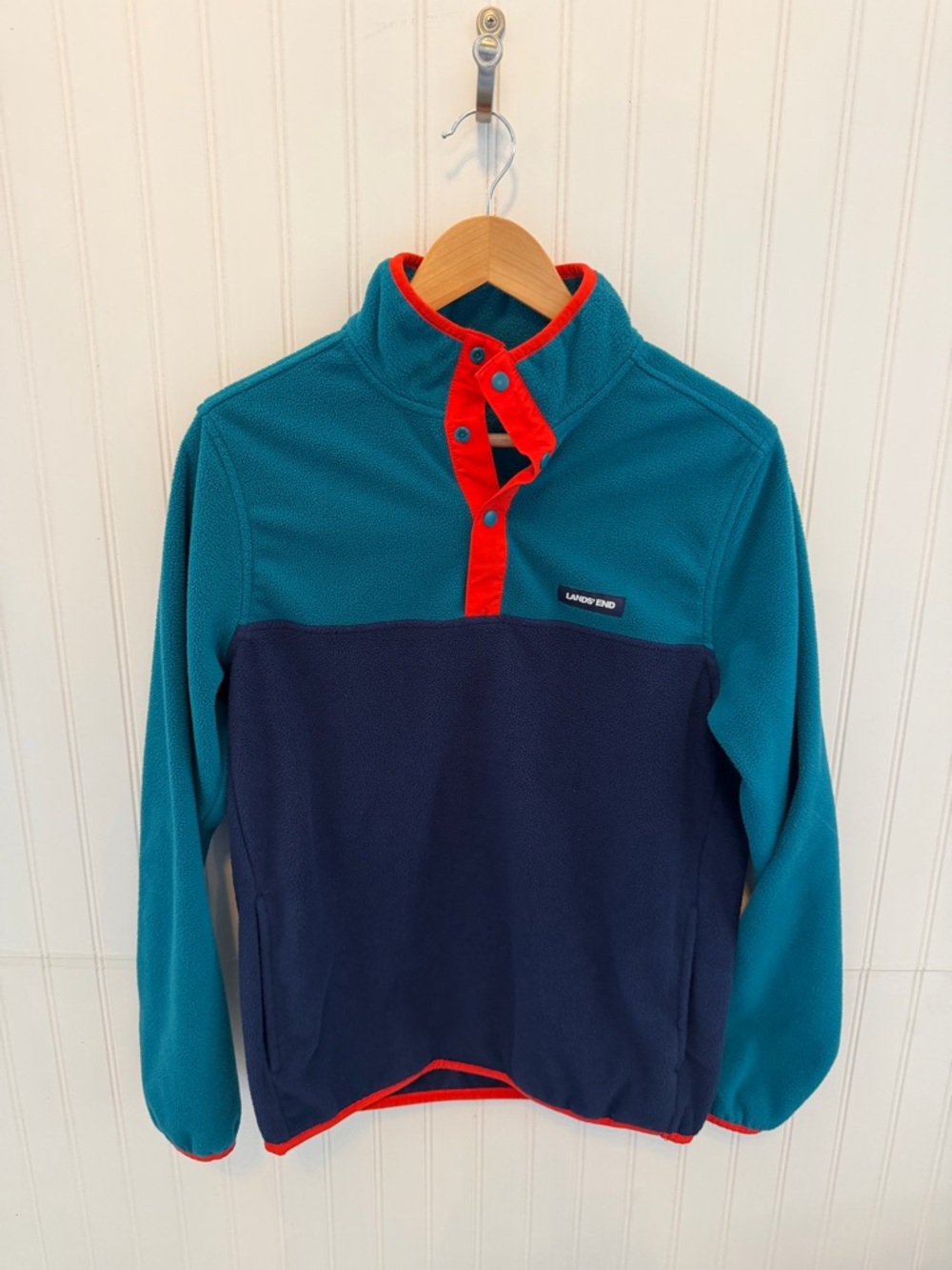Lands' End Sweater Men’s Small Multi Polar Fleece Oeko Tex Snap Neck Pullover